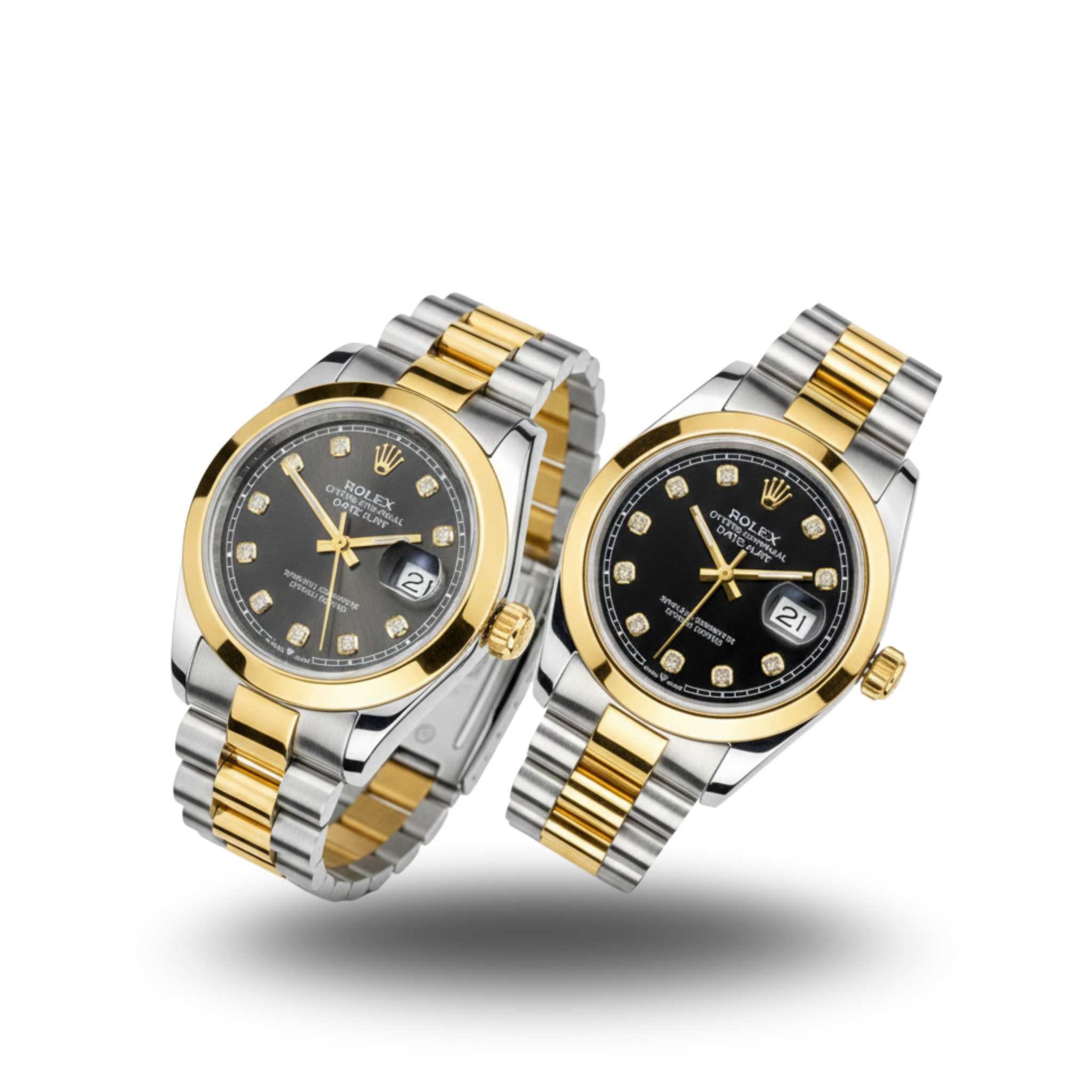 Rolex Style Two-Tone Couple's Set: Brown Diamond Dial & Oyster Bracelet